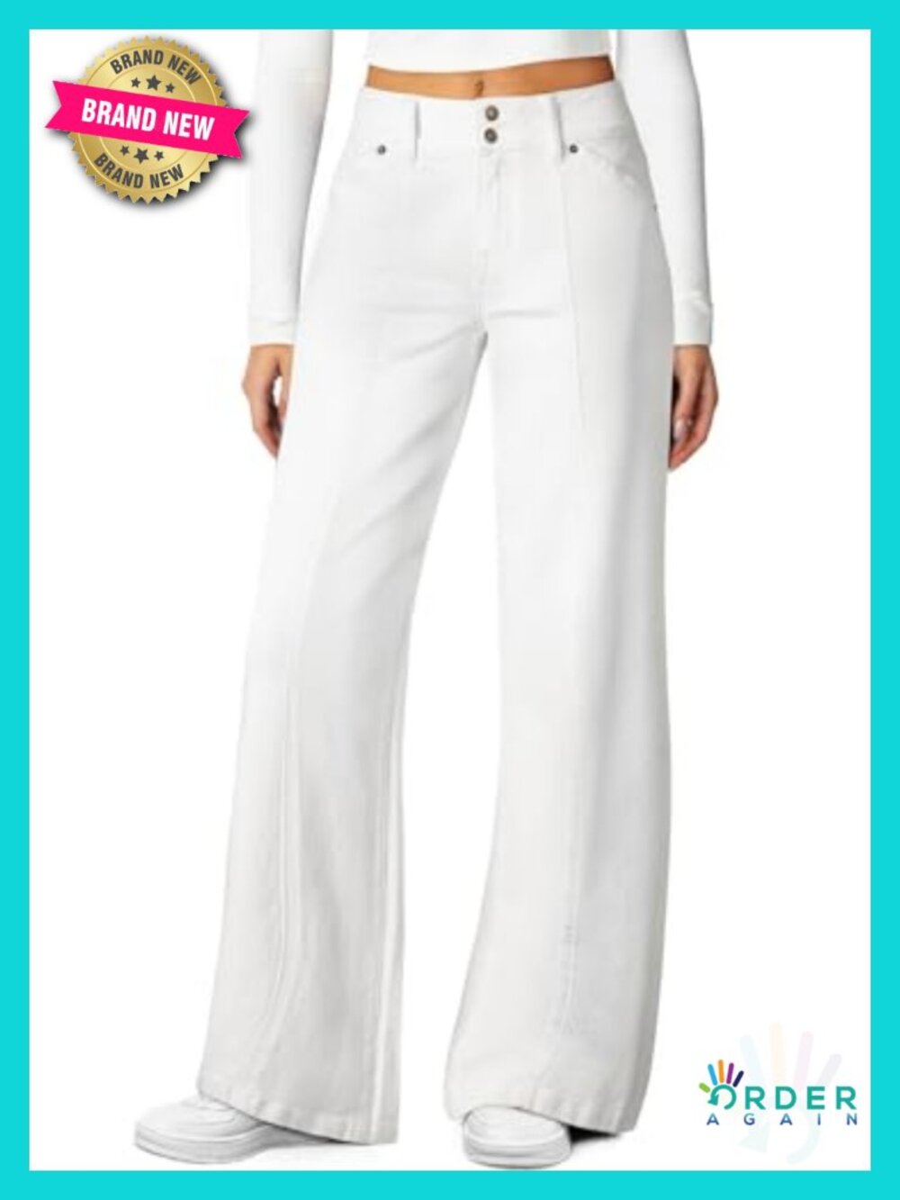 Wide Leg Jeans High Waisted Stretchy Straight Leg Jeans Seamed Front Loose